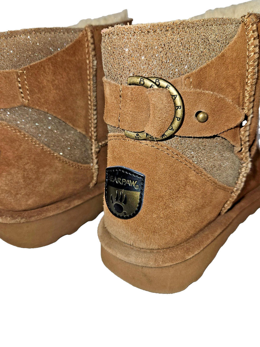Bearpaw Betty Women's 10 Hickory Caviar Suede Winter Boots Glitter Accent 2713W
